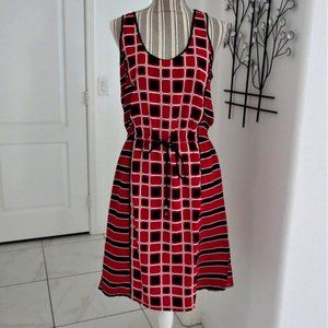 MK Sleeveless Geo Print Dress Red Tan Black White
